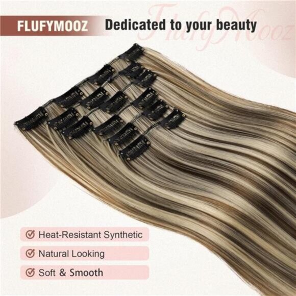 6PC Clip in Hair Extensions Chocolate x Blonde - Picture 3 of 6